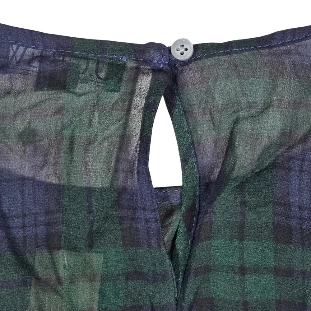 J. Crew Chiffon shirred-waist top in Black Watch tartan Cooper‎ Green Blue 6 NWT